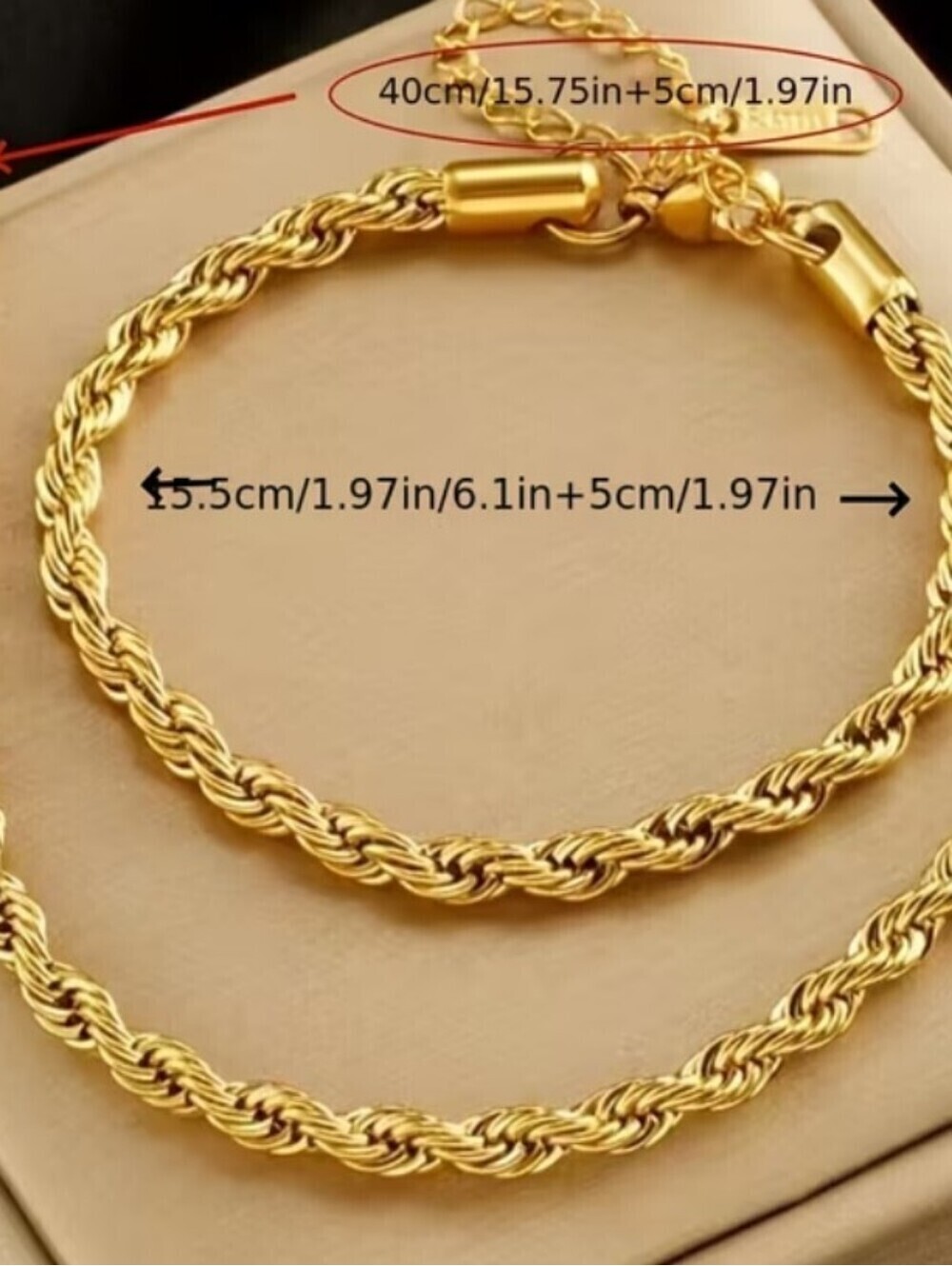 Stainless Steel Gold Rope Chain Necklace Bracelet Set Womens Jewelry Gift New - Picture 3 of 5